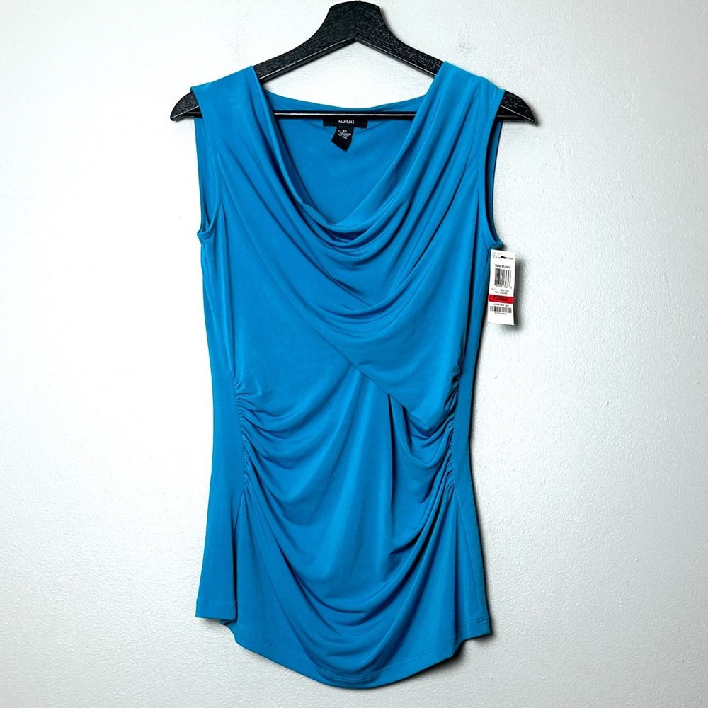 NWT Alfani Vibrant Blue Drape Sleeveless Blouse Size XS